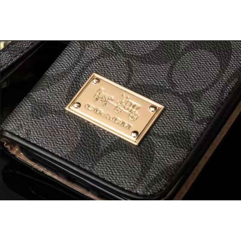 Bao da điện thoại nắp gập in logo Coach cao cấp cho  iPhoneXsMax Xr Xs i6/7/8 Plus