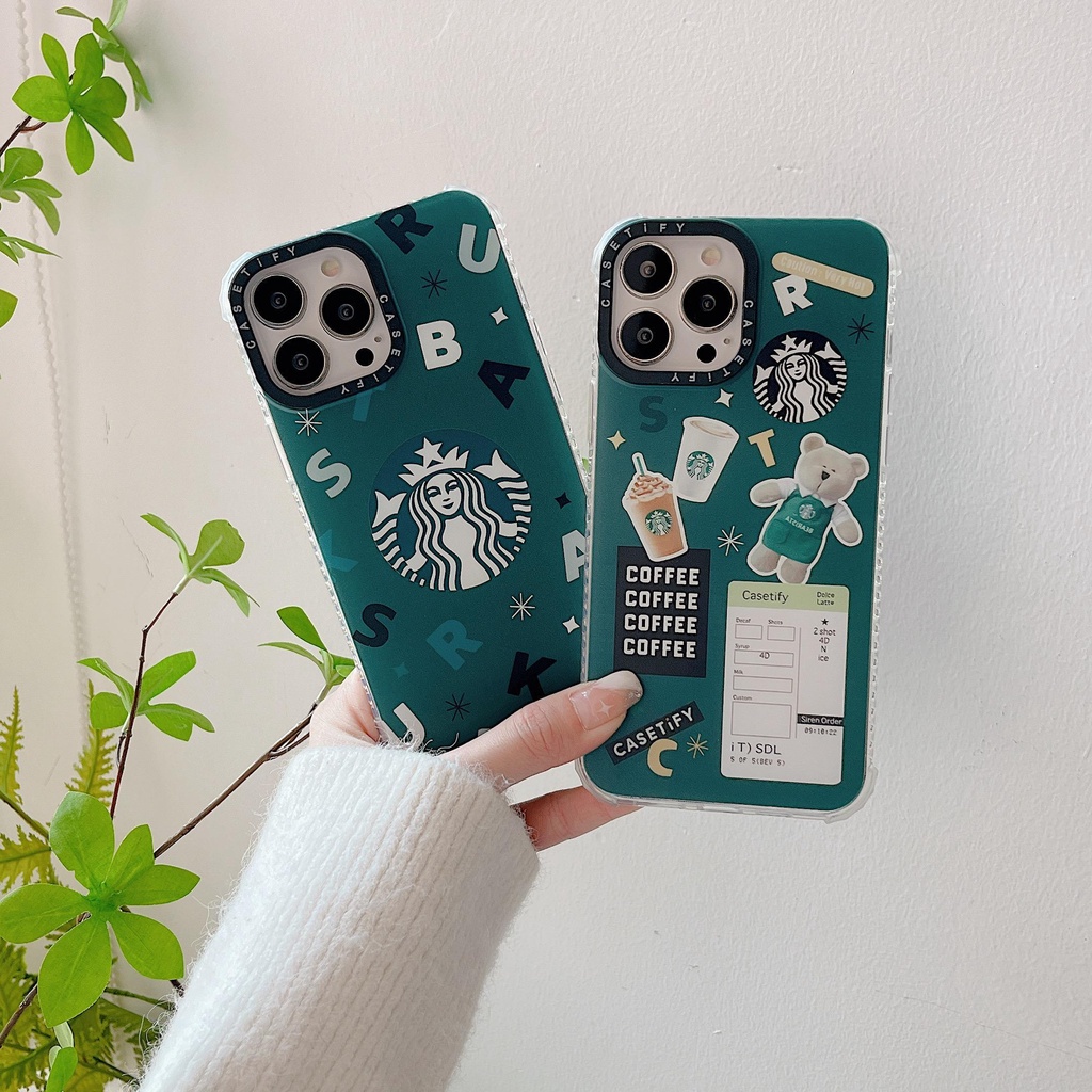Starbucks Ốp Điện Thoại In Hình Gấu Chống Rơi Cho iphone 13 Pro MAX i13 13pro 11 Pro MAX i11 iX Xs XR Xs MAX 7plus 8plus 7 PLUS 8Pro 12Promax