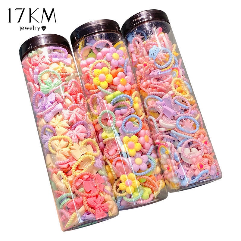 Dây buộc tóc 17KM co giãn màu trơn thiết kế nhiều mẫu tùy chọn đáng yêu dành cho trẻ em