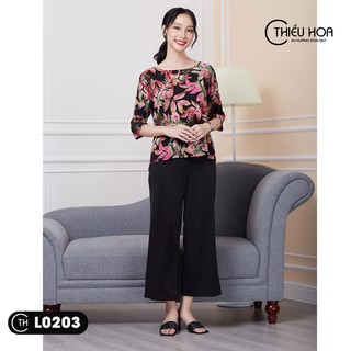 Đồ Bộ Trung Niên Thun Cao Cấp Họa Tiết Thiều Hoa L0203
