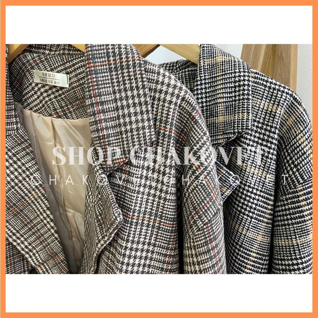 Áo blazer dạ mỏng nữ 2 lớp form rộng AD8111, kiểu vest dạ khoác ngoài 4 cúc 2 túi chéo hàng loại 1 thời trang thu đông