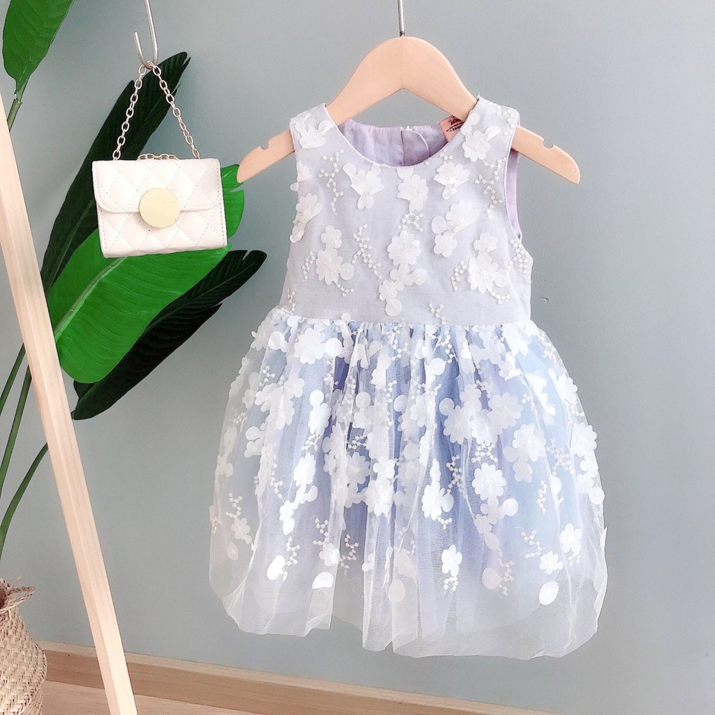ĐẦM CÔNG CHÚA CHO BÉ GÁI CAYABE VOAN XÒE MÀU XANH PASTEL THÊU HOA (QUẦN ÁO TRẺ EM)