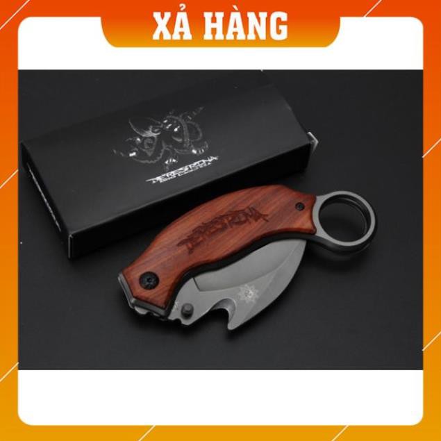 Dao Phượt Gấp karambit X52 Báng Gỗ