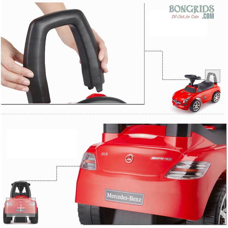 Xe ô tô chòi chân, bám tập đi Mercedes 332 cho bé 1-4 tuổi màu đỏ, trắng có nhạc còi vui nhộn