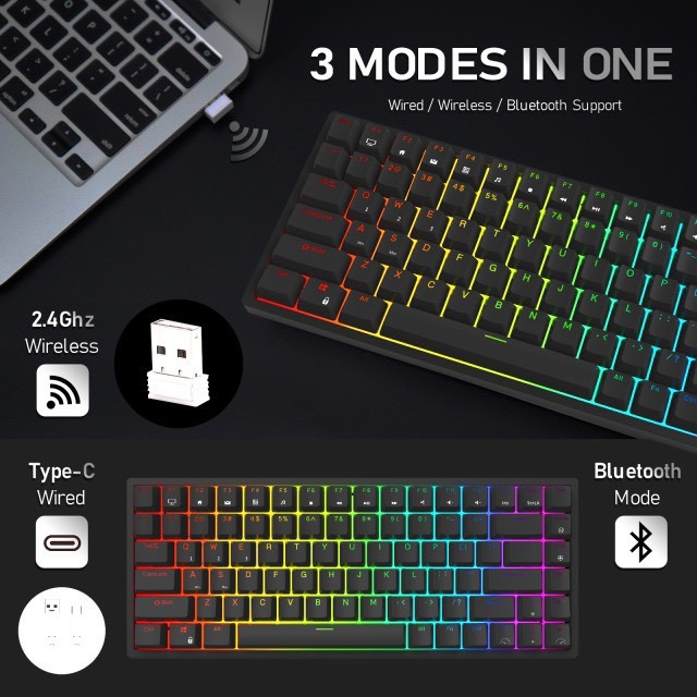 (CÓ SẴN) Bàn phím cơ Royal Kludge RK84 Version 4 Led RGB Wireless 2.4G + Bluetooth 5.1 + Có dây Type C + Hotswap | BigBuy360 - bigbuy360.vn