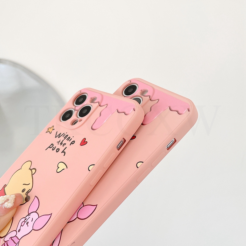 Casing OPPO R17 R15 Reno 4Z A92S A53 A33 A9 A5 2020 A12e AX5 A3S F11 Find X2 Lite NEO Fashion Side Printing Square Phone Case Cartoon Winnie the Pooh Matte Soft Liquid Silicone Cover