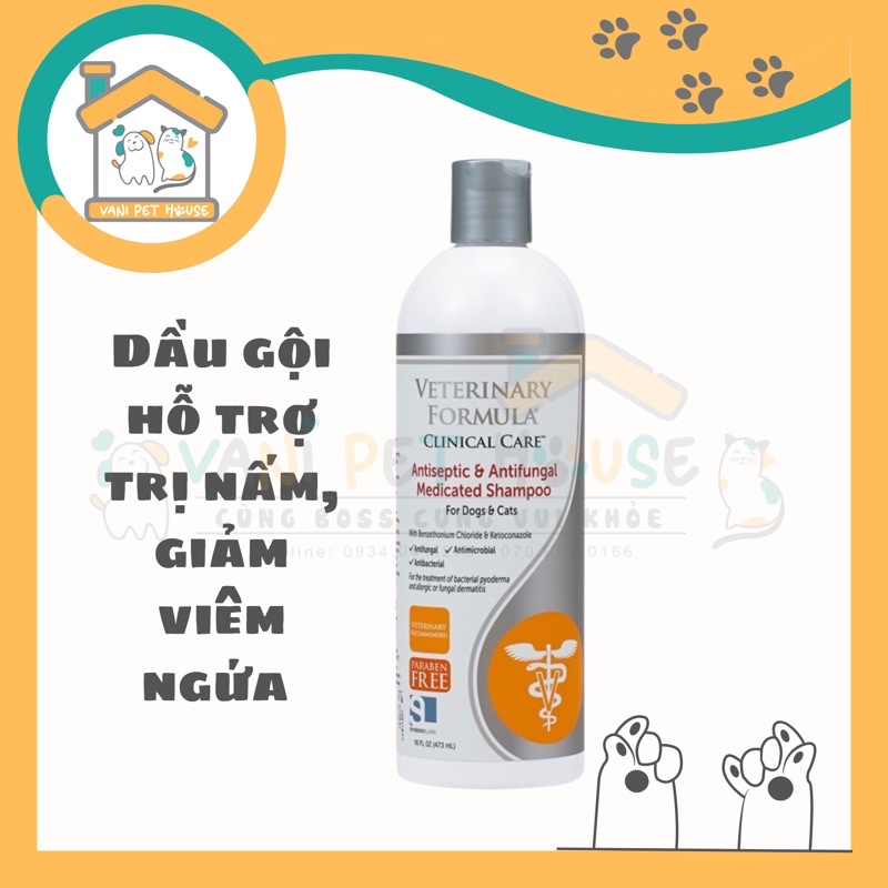 Dầu gội Veterinary Formula Clinical Care cho chó mèo ngăn ngừa nấm giảm viêm ngứa 473ml