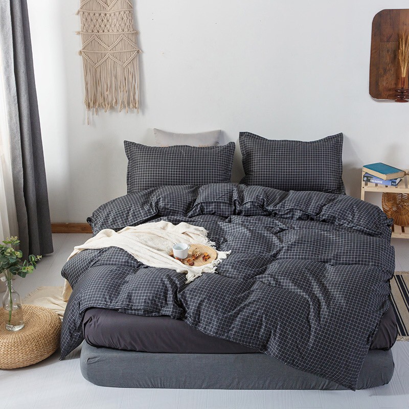 Bộ chăn ga gối ga giường cotton poly Hàn Quốc các mẫu kẻ caro vintage - Ngân Khánh Bedding drap giường