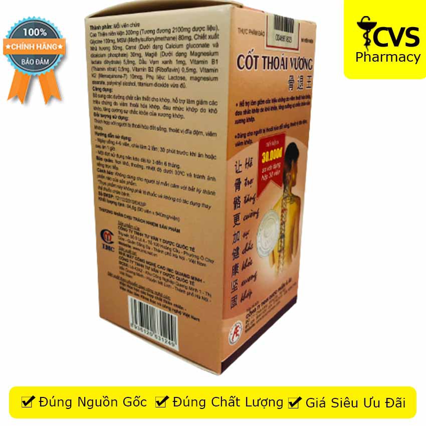 Cốt Thoái Vương , làm chậm quá trình thoái hóa xương khớp Hộp 90 Viên - cvspharmacy