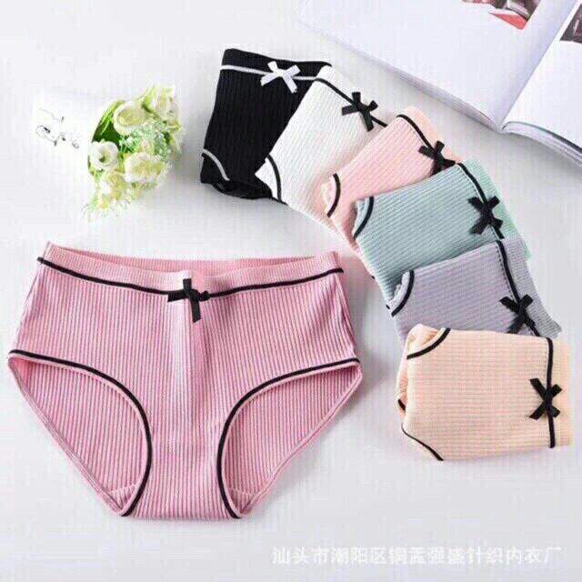 Set 5 quần lót viền kẻ cạp nơ cotton tăm cao cấp (5Q)