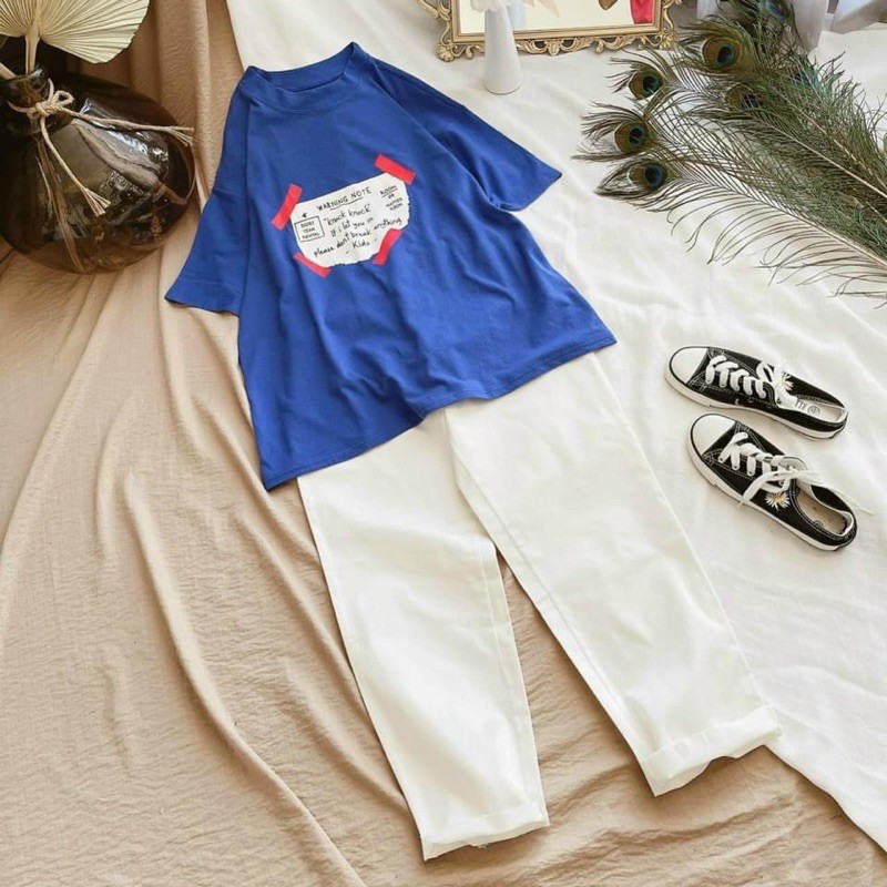 Set áo xanh quần kaki trắng dành cho nữ