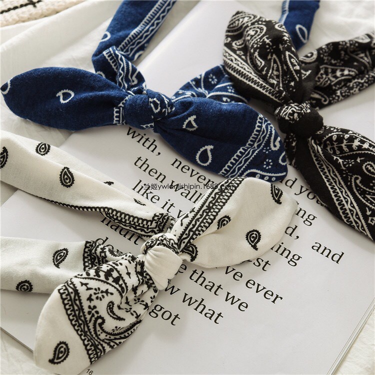 Bờm tóc tai thỏ băng đô tóc họa tiết bandana có chung may sẵn chất vải thun - Mã BD003