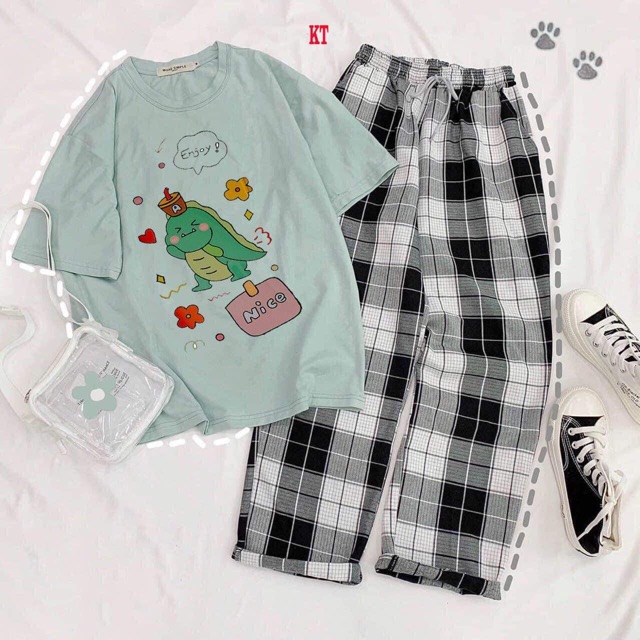 Sét áo enjoy ngắn tay +quần kẻ KT12