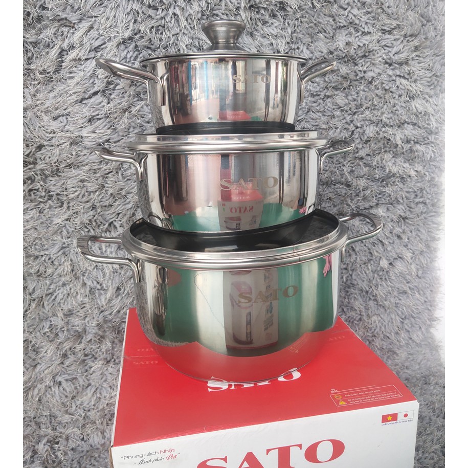 Bộ nồi inox 3 đáy SATO ST-BI31. Chất liệu inox 430 Bền Tốt . Bảo hành 12 tháng.