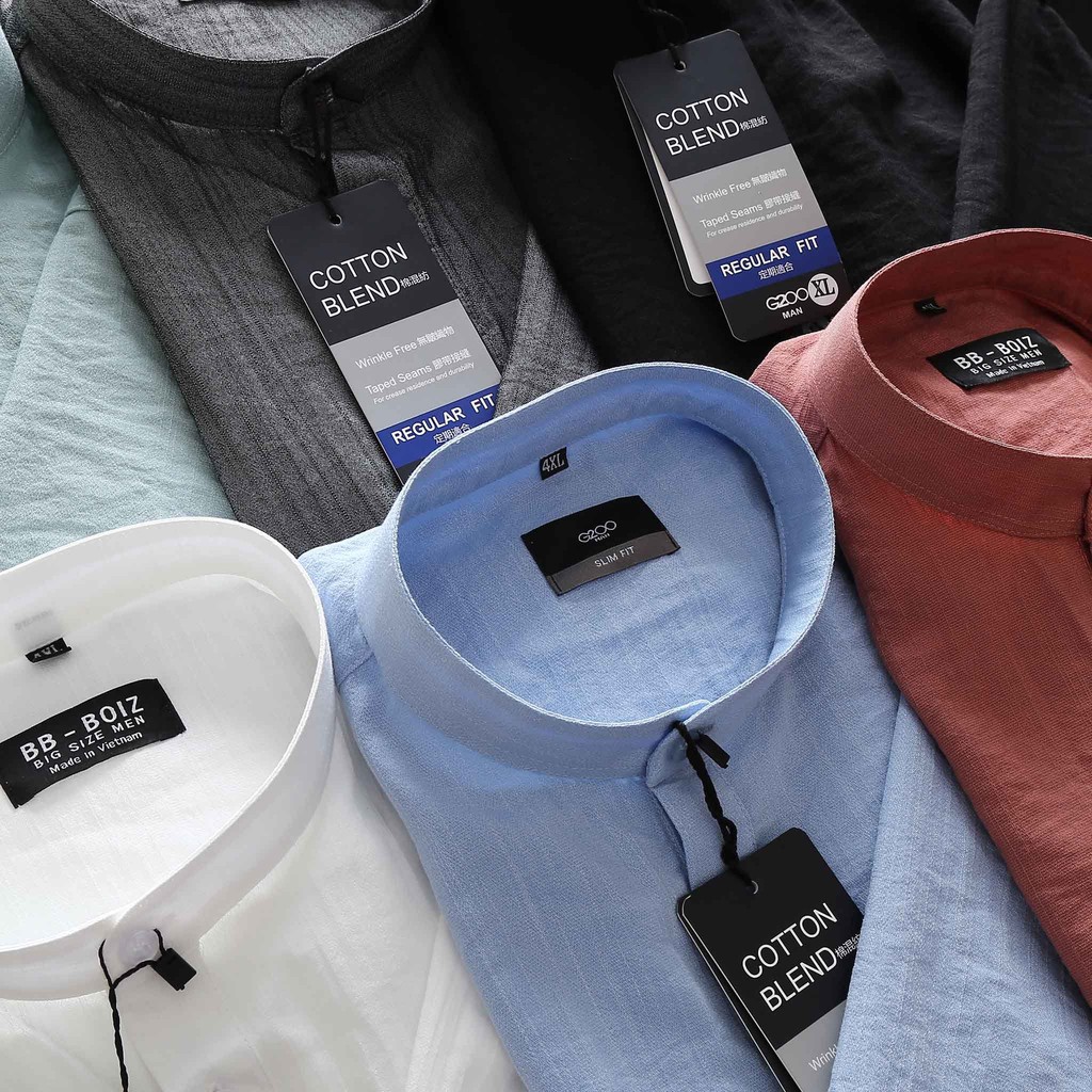 [bigsize <130kg] Áo sơ mi nam tay ngắn cổ trụ big size vải đũi | BigBuy360 - bigbuy360.vn