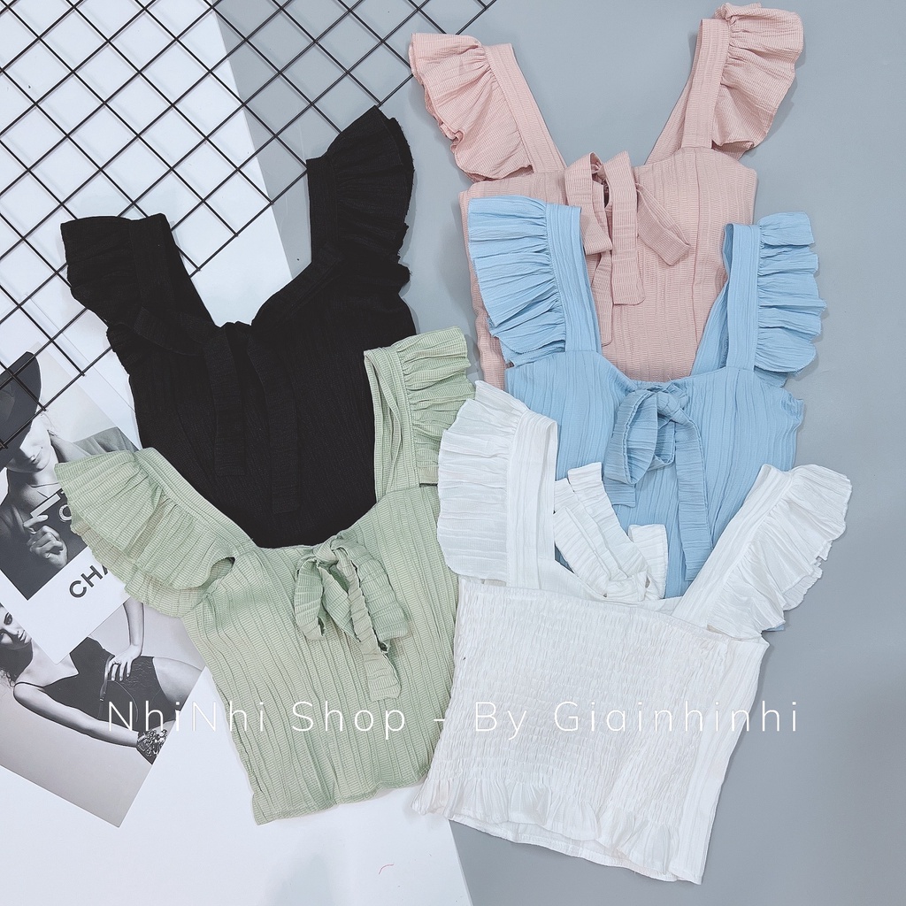 Áo hai dây nơ ngực dáng ngắn, Áo kiểu croptop viền bèo sexxy AS1443 - NhiNhi Shop