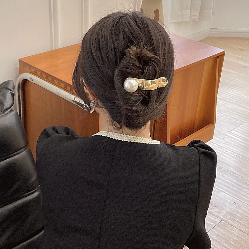 Kẹp Tóc Mỏ Vịt Bằng Kim Loại Cỡ Lớn Đính Ngọc Trai Cao Cấp Kiểu Pháp