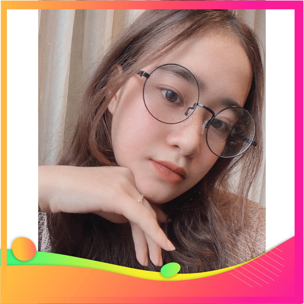Gọng kính cận kim loại cho mặt vuông 4U, mắt tròn Nobita chống bụi hoặc lắp cận, màu đen – 8890
