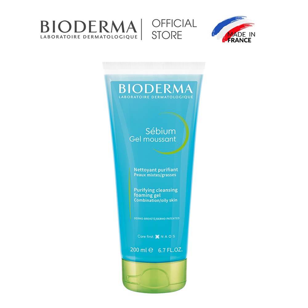 Gel rửa mặt tạo bọt cho da hỗn hợp và da dầu Bioderma Sebium Gel Moussant - 200ml (dạng tuýp)