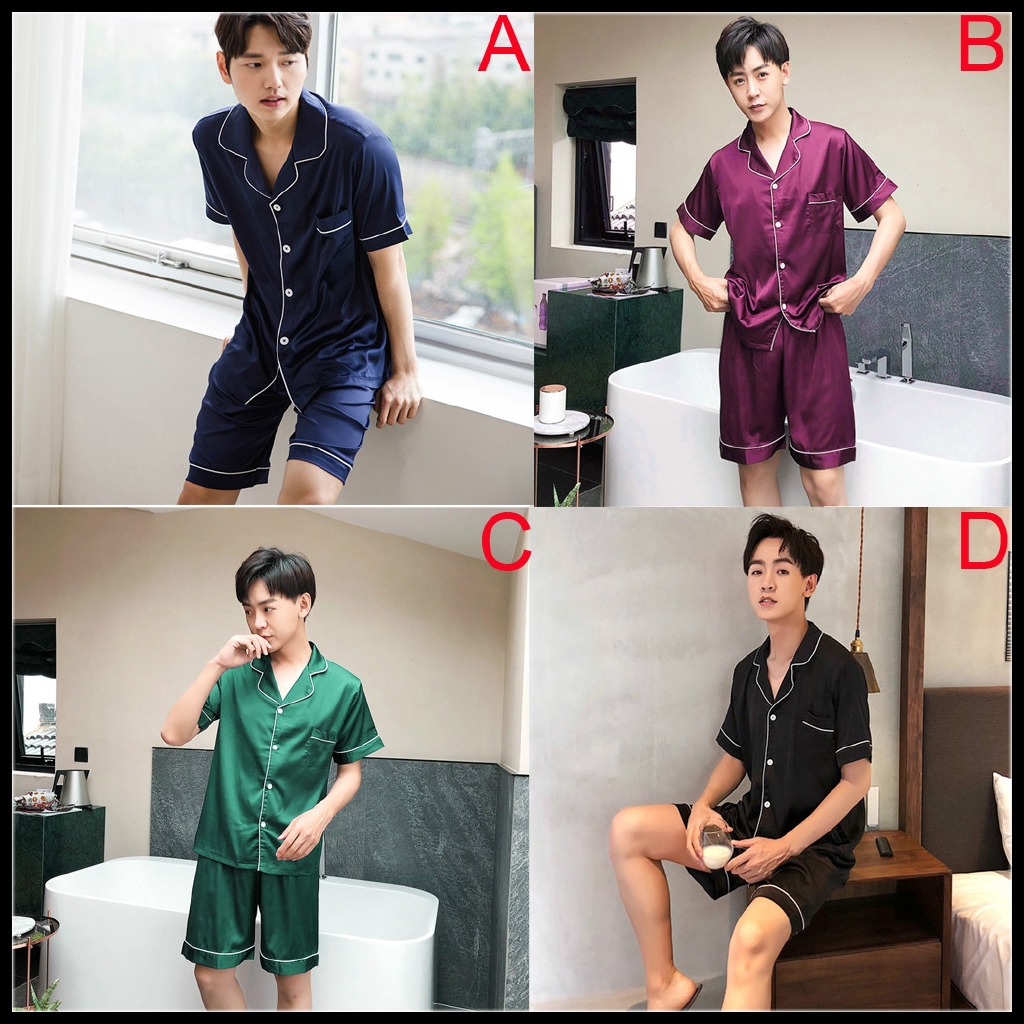 Bộ Đồ Ngủ Bằng Lụa Satin Ngắn Tay Thời Trang Cho Nam