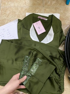BỘ LỤA SATIN ÁO CỘC QUẦN DÀI PHỐI REN 2019