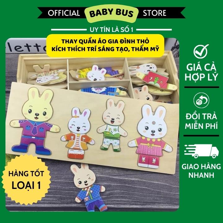 Bộ xếp hình thay quần áo gia đình nhà thỏ - Đồ chơi thông minh tăng tư duy tưởng tượng, cảm xúc, thẩm mỹ cho bé