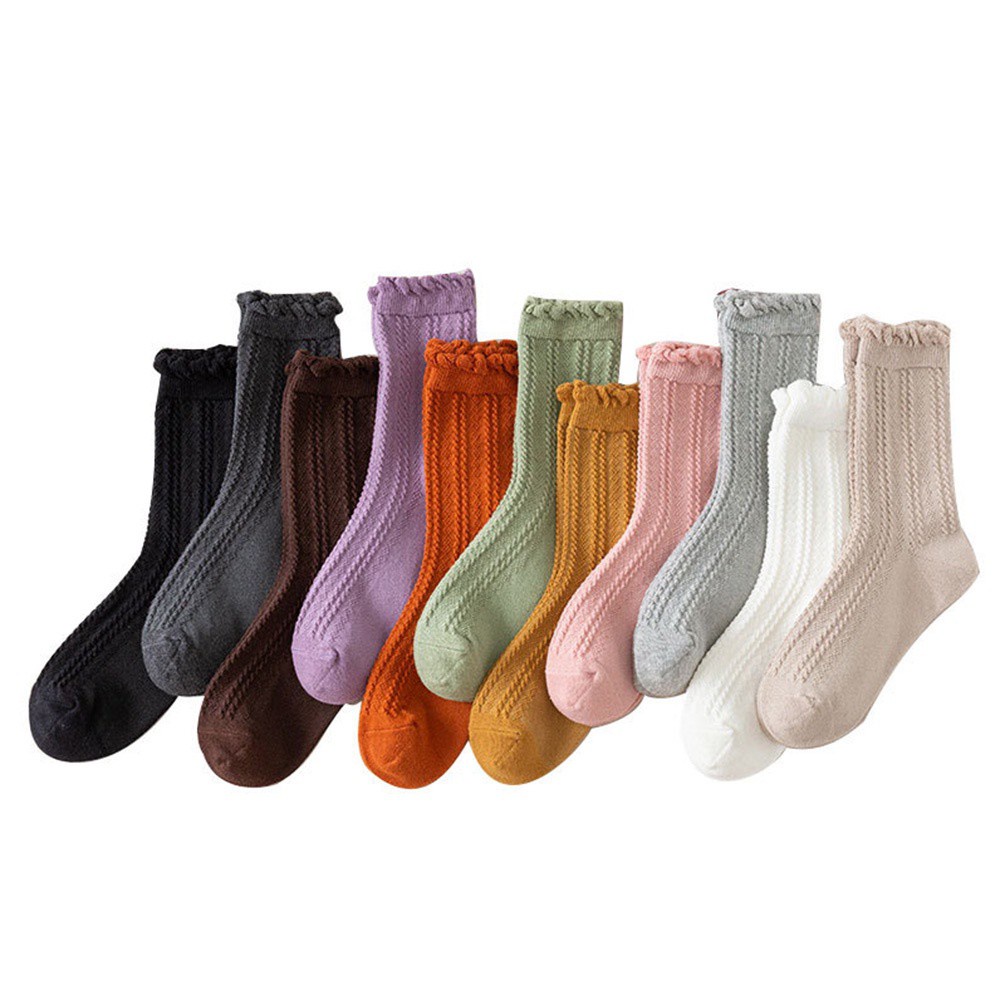 Đôi Vớ Cotton Phối Ren Thời Trang Thu Đông Nhiều Màu Dành Cho Nữ