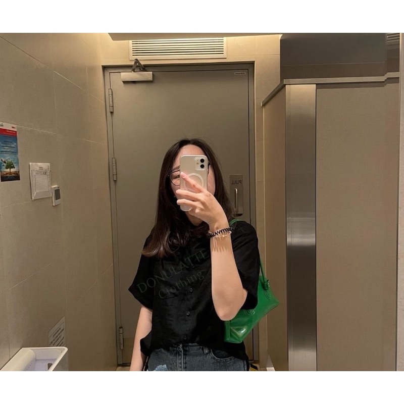 Áo sơ mi voan tơ ngắn tay kiểu dáng basic nhiều màu sắc freesize - donulatte.clothing