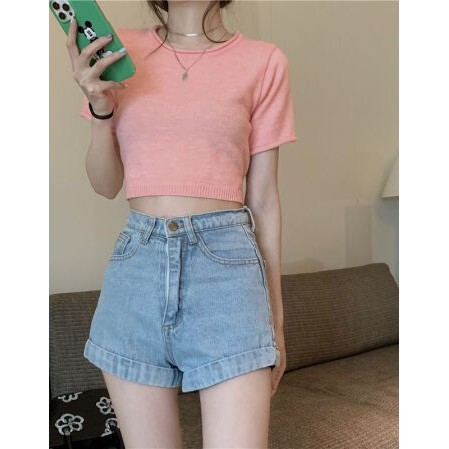 NZN Áo croptop dệt kim tay ngắn màu trơn thời trang mùa hè cho nữ 3 màu tự chọn