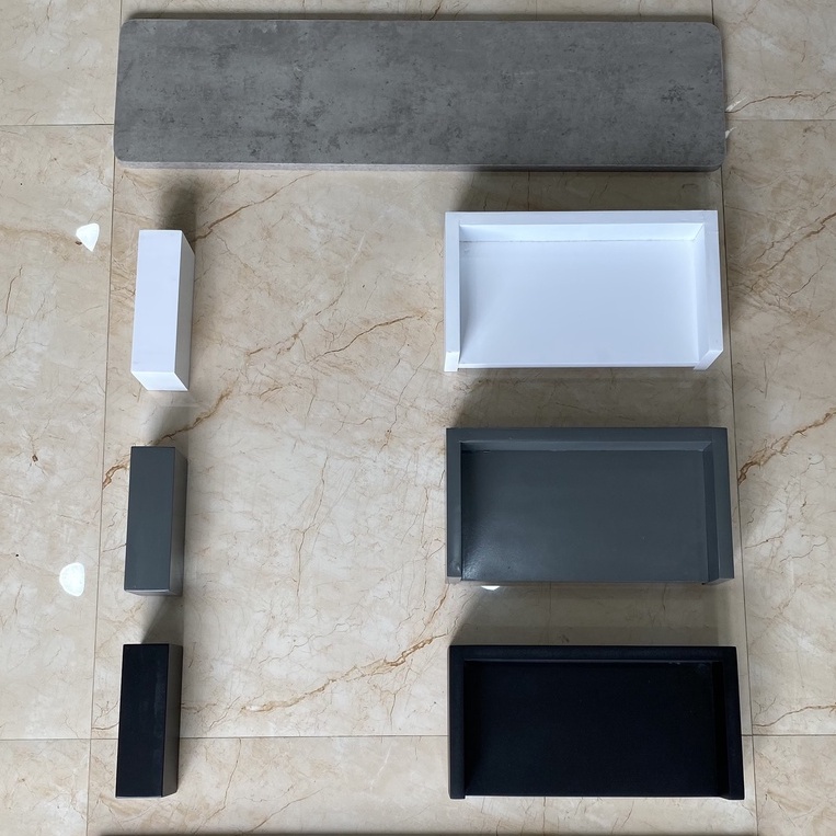 Kê Màn Hình - Gỗ MDF Xám Xi Măng . Chân và hộc có màu Đen - Trắng - Xám