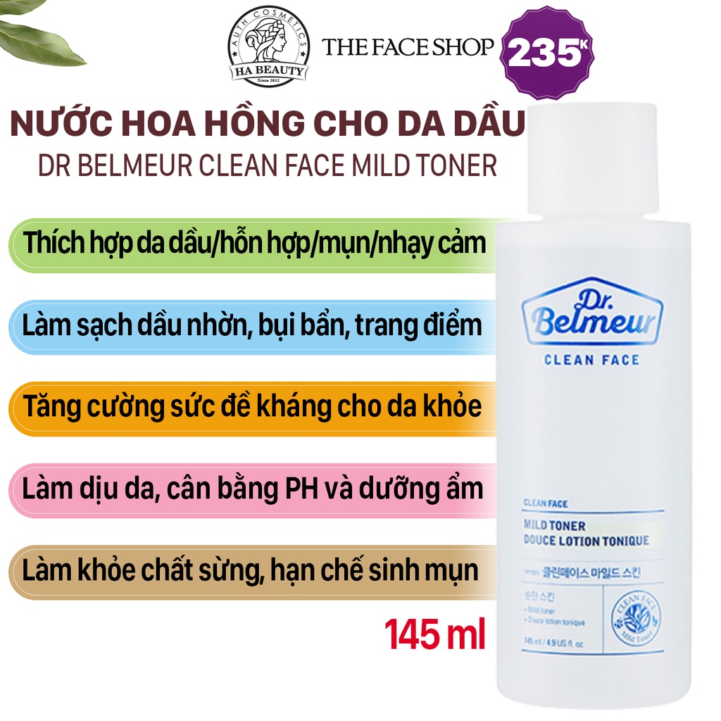 (AUTH) Nước Cân Bằng da DR BELMEUR CLEAN FACE MILD TONER 145ml The Face Shop