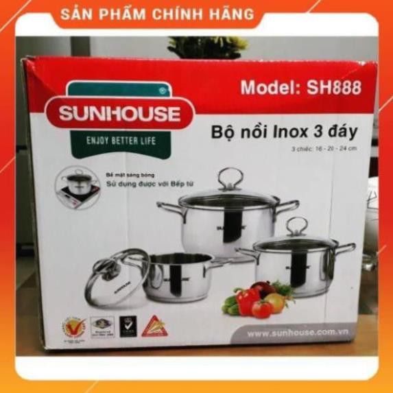 Bộ nồi inox 3 đáy Sunhouse SH888