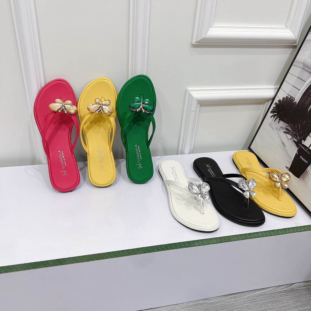 Dép kẹp xỏ ngón nữ bản dây nơ đính ngọc xoàn đá đủ màu hàng cao cấp - Chị Chảnh Store