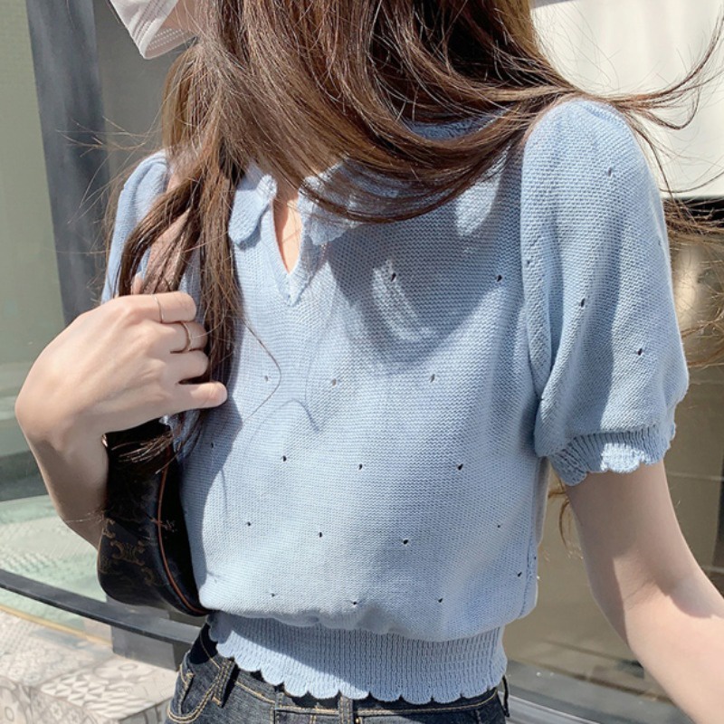 Áo len dệt kim cộc tay dễ thương