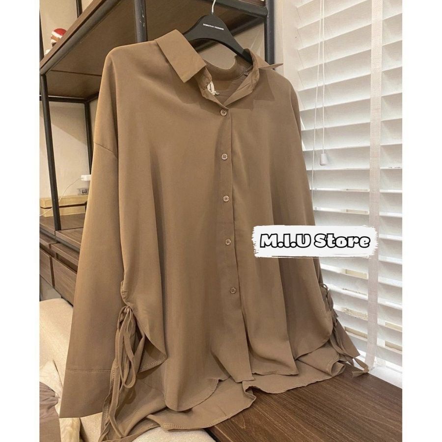 Áo Sơ Mi Cổ Đức Dài Tay Vạt Bầu Thắt Nơ Chất Lụa Trượt Tằm Siêu Mát