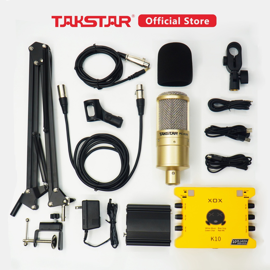 Bộ Mic Livestream Hát Karaoke Chính Hãng Đầy Đủ Mic Takstar PC-K200, Sound Card XOX K10, Nguồn 48V & Phụ Kiện BH 1 Năm