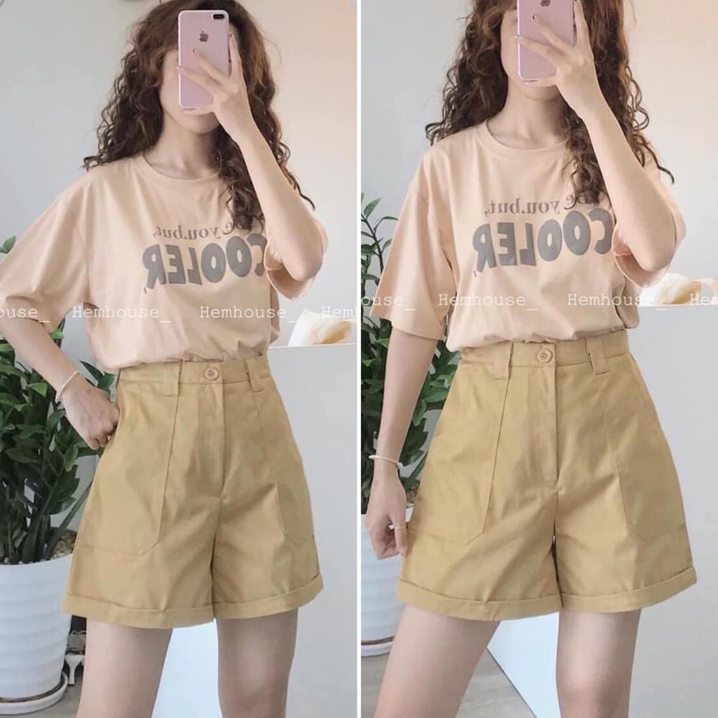 Set Bộ Nữ, Set Áo Thun COOLER Mix Quần Đùi Be Siêu Xinh Hàng Loại 1 | BigBuy360 - bigbuy360.vn