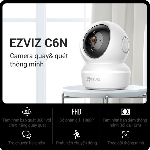 Camera WI-FI EZVIZ C6N 1080P Trong nhà, Quay Quét 360 Độ, Đàm Thoại 2 Chiều