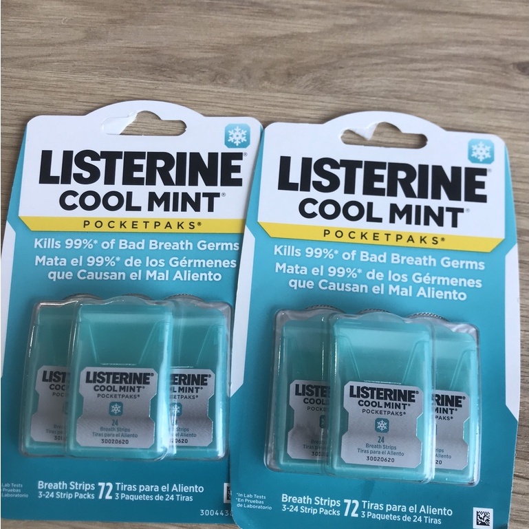 Miếng Ngậm Thơm Miệng LISTERINE Freshburst Pocketpaks Breath Strips (Xanh Lá/xanh dương) (3x24)