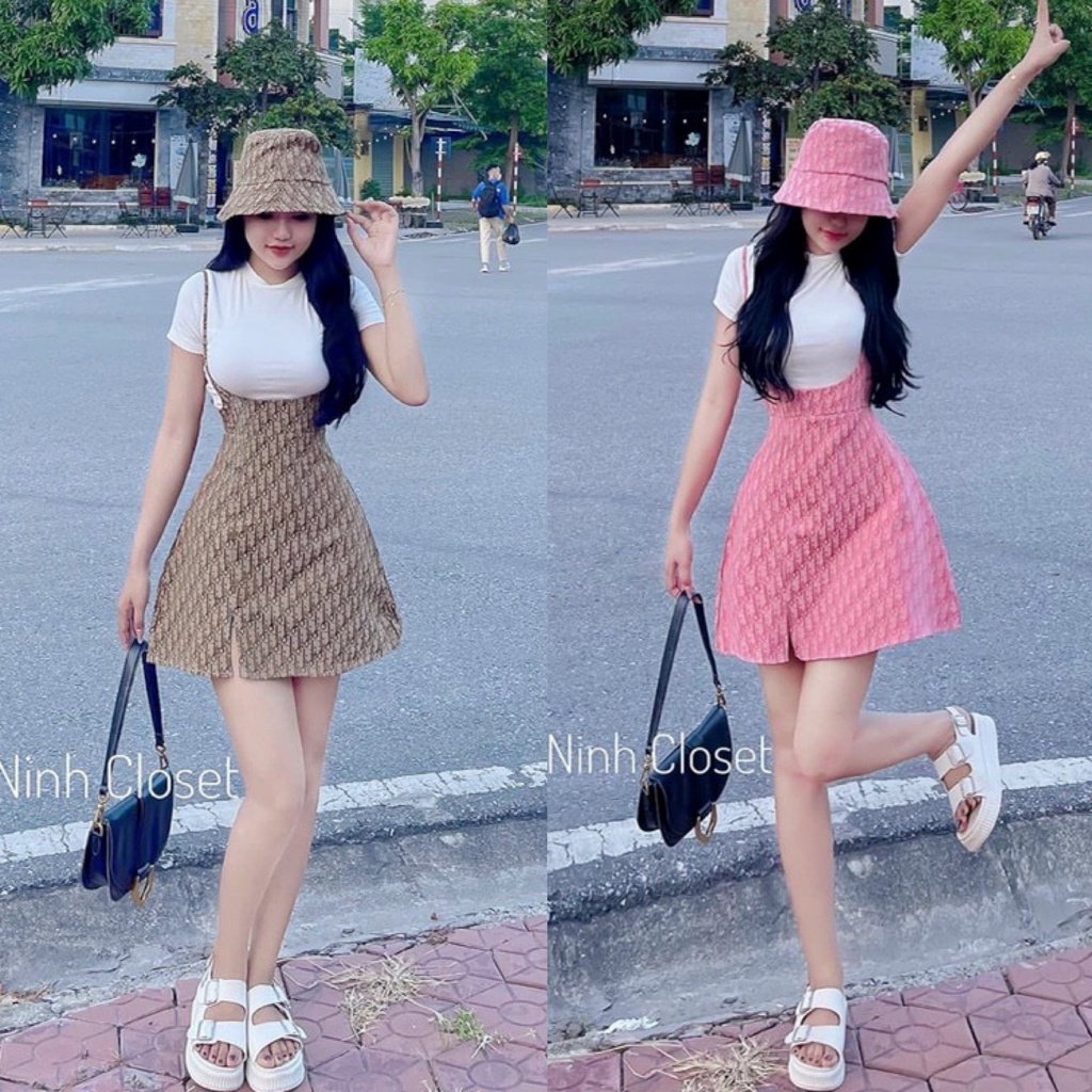 Set bộ đồ nữ yếm váy chữ A mix áo thun trắng tôn da, tôn dáng siêu xinh dành cho các nàng đi chơi, dạo phố