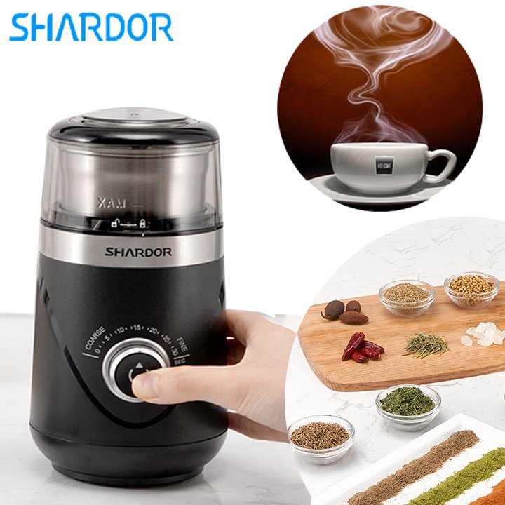 Máy xay hạt cà phê và các loại hạt ngũ cốc Shardor CG638B Chất liệu: Nhựa ABS + Thép không gỉ 304