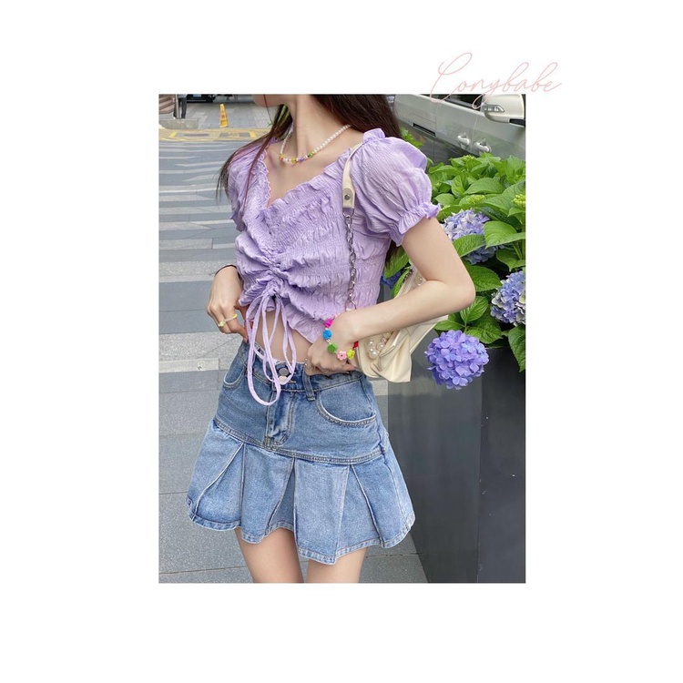 Áo Trễ Vai Croptop Tay Ngắn Bèo Có Dây Dút Ngực Dễ Thương A2751