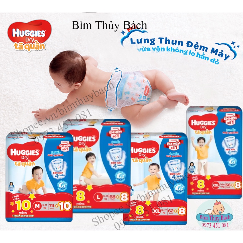 [TẶNG THÊM 8 MIẾNG] Tã quần Huggies M74/L68/XL62/XXL56.