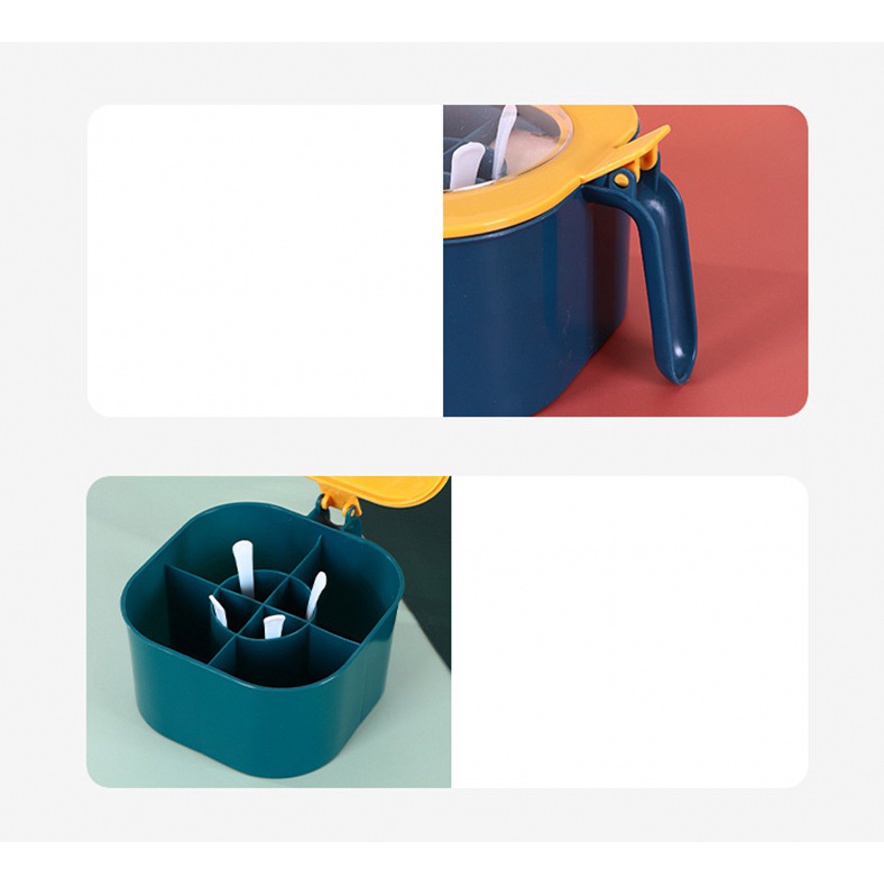 Hộp Đựng Gia Vị 4 Ngăn Bằng Nhựa Có Nắp Đậy / Muỗng / Hộp Đựng Gia Vị Cho Nhà Bếp