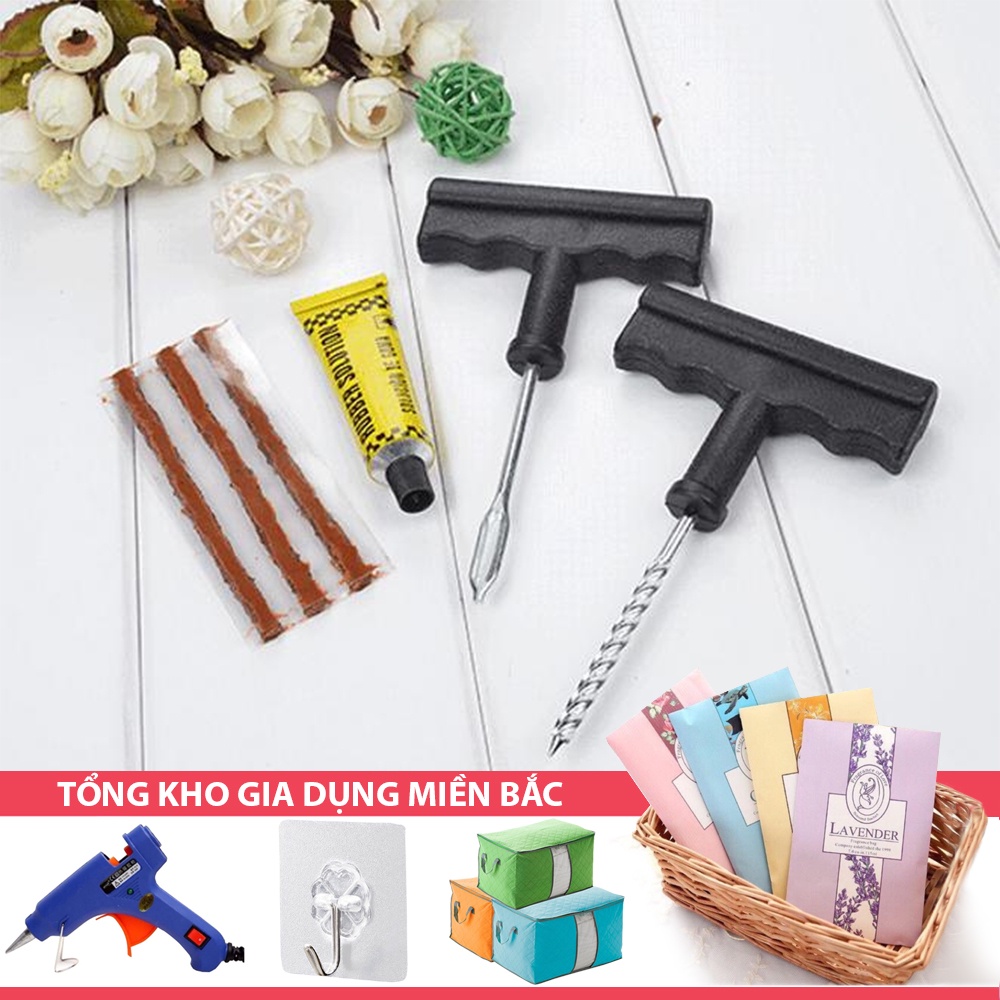 [Tổng Kho Sỉ] Bộ Vá Lốp Ô Tô, Xe Máy Không Săm Nhỏ Gọn Kèm 3 Đoạn Cao Su Non (4 Bước Đơn Giản)
