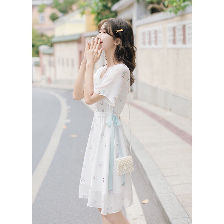 Váy Voan Hoa Ngắn Tay Mùa Hè 💥 Mẫu Mới 2021 💥 Kèm Dây Thắt Eo Nhẹ Nhàng, Ngọt Ngào. | BigBuy360 - bigbuy360.vn