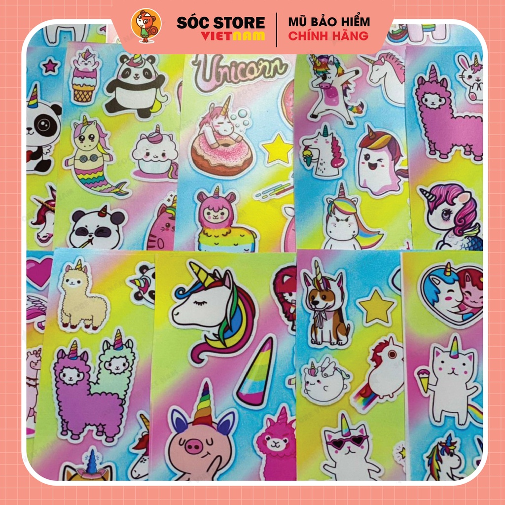 Sticker UNICORN Sóc Store chống nước custom, dán trang trí mũ bảo hiểm nửa đầu, nón bảo hiểm 3 phần 4