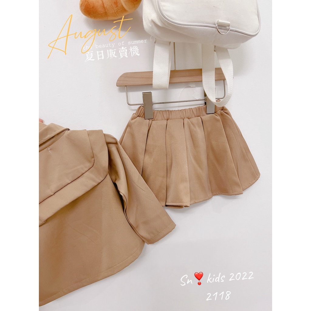 Váy cho bé gái, Sét áo vest nâu 4 nơ kèm chân váy xếp ly cho bé size 12-32kg