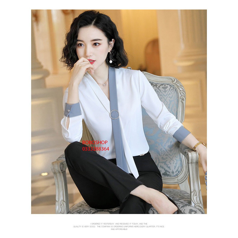 Áo sơ mi công sở ❣️FREESHIP❣️ Áo kiểu cổ khuyên tròn phong cách - Hàng thiết kế chuẩn