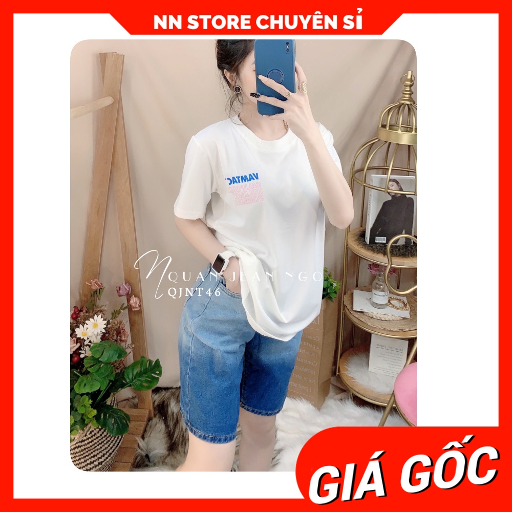 Quần short jean nữ Quần ngố lửng bò cạp cao loang màu dễ thương